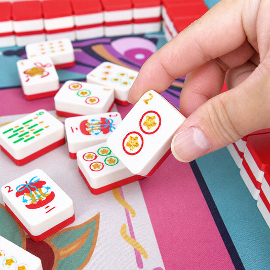 Mini Christmas Mahjong Set, Portable Travel Mahjong Tiles With Christmas Holiday Pattern, Family Table Game With Storage Box, Novelty Christmas Gift