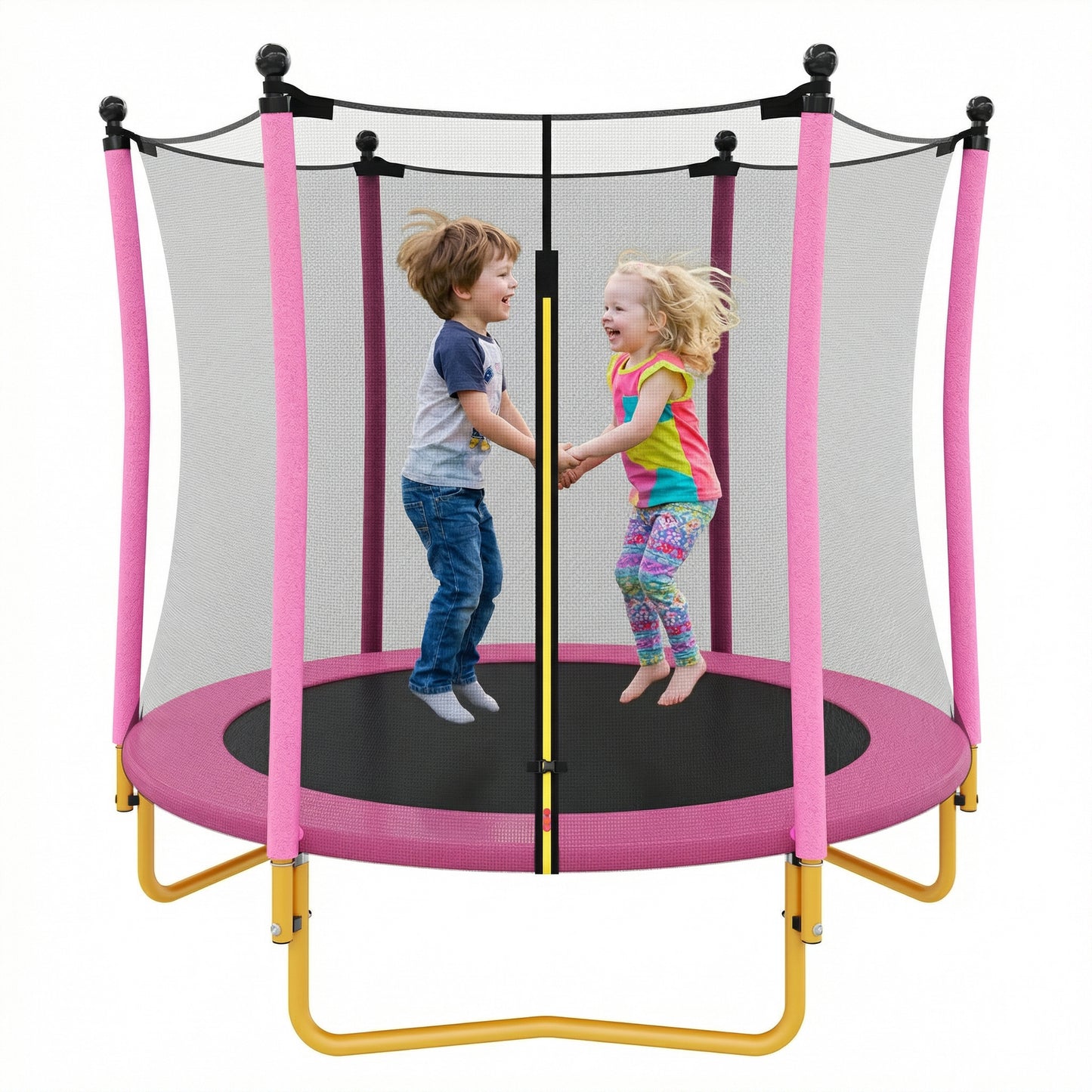 5.5 FT Kids Trampoline With Safety Net, Indoor Outdoor Toddler Trampoline With Enclosure, U-Shaped Stable Legs, Foam Padded Poles, Mini Trampoline For Kids
