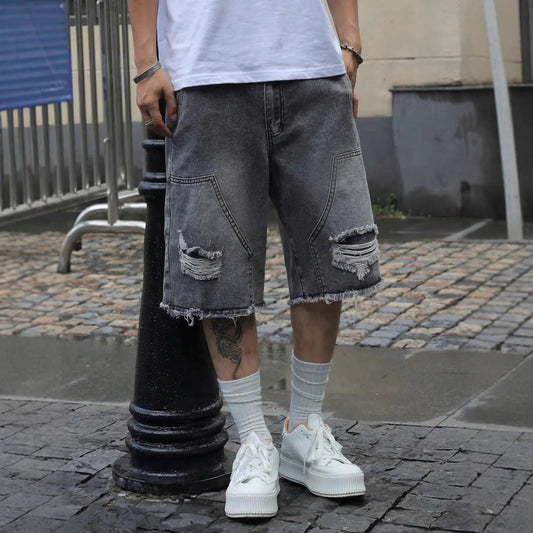 Mens Denim Shorts Straight-leg Relaxed Fit Versatile Korean Style