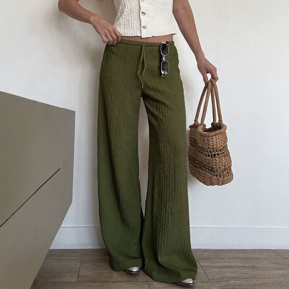 Summer New Womens Pants Solid-color Fashionable Loose-fit Wide-leg Trousers