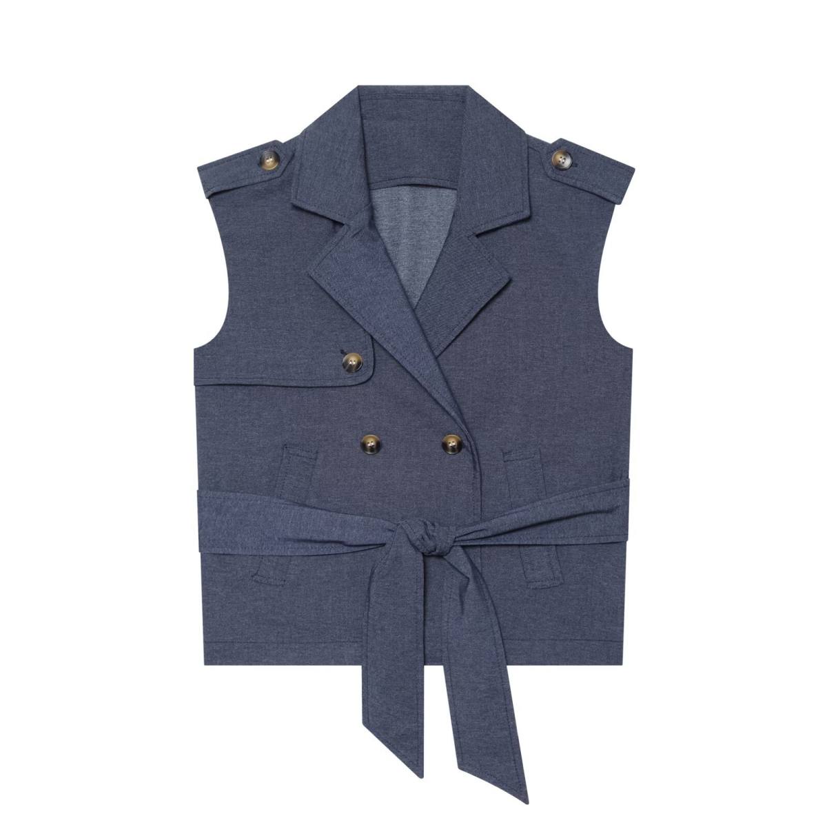 Summer New Sleeveless Lapel Vest With Belt And Double-breasted Design