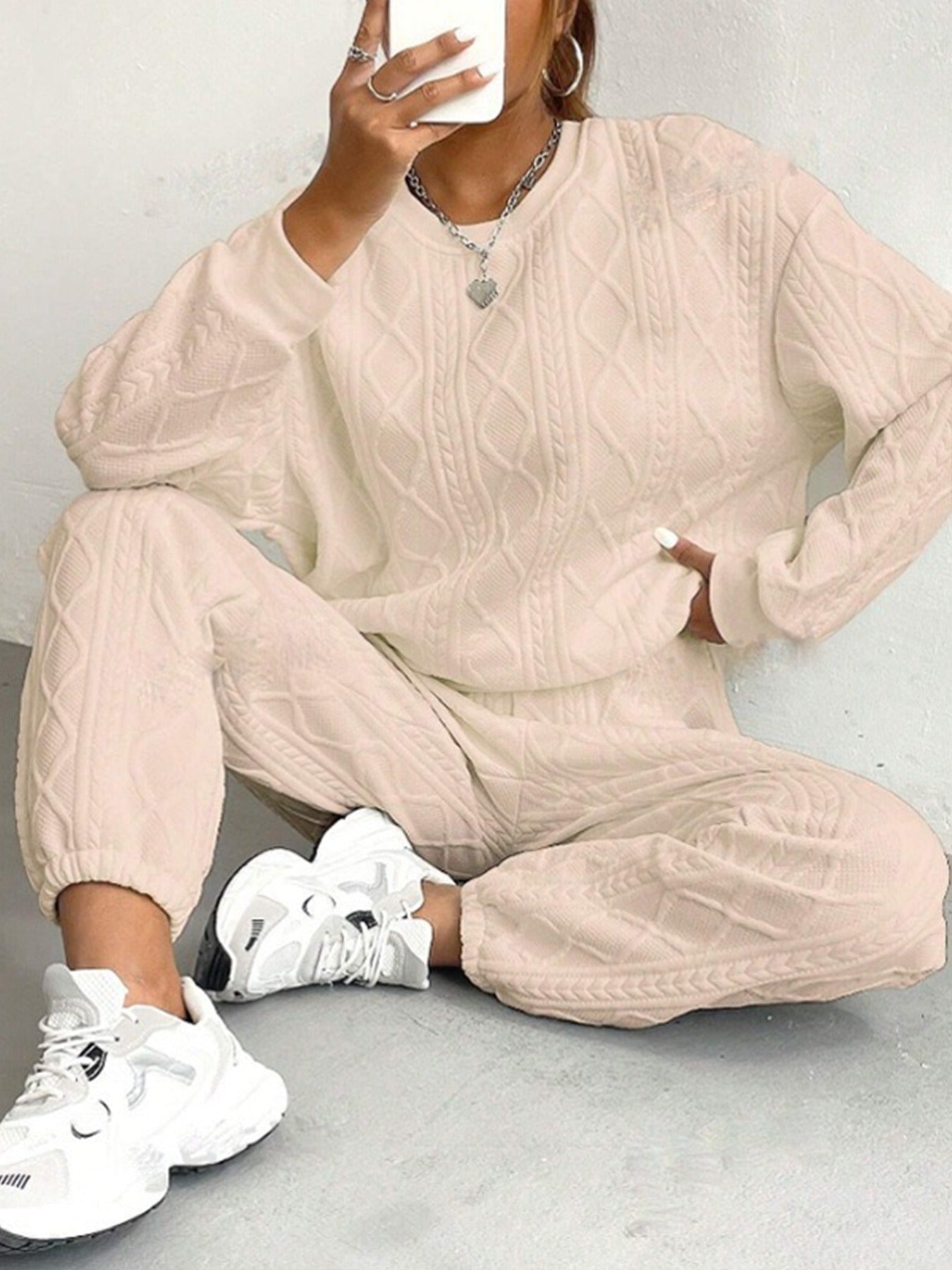 New Arrival Women's Fall Winter Fashion Ribbed Knit Casual 2-Piece Outfit Set