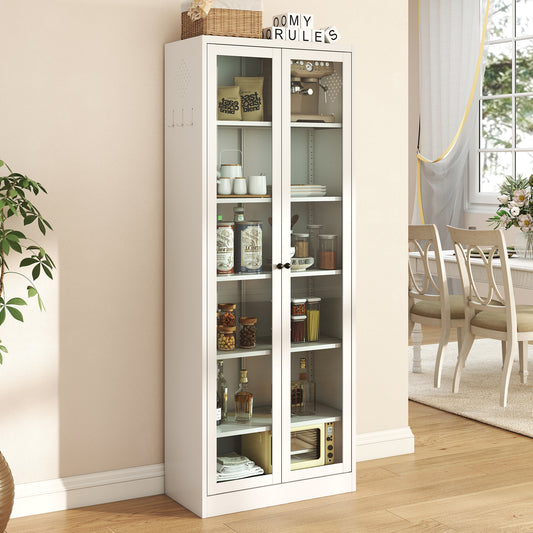 Metal Kitchen Pantry Cabinet - 72  Tall Storage With 5 Adjustable Shelves, White Freestanding Cabinet For Kitchen Pantry Bathroom