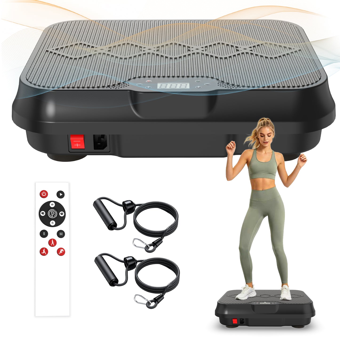 Vibration Plate Exercise Machine, Whole Body Workout Platform With Remote Control, Resistance Bands, Vibration Platform For Home Gym