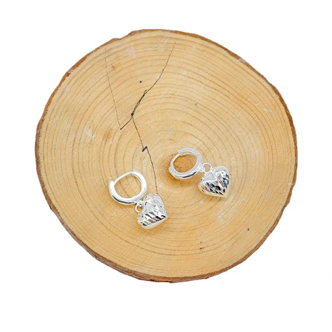 1 Pair 999 Sterling Silver Faceted Sparkly Heart Hoop Earrings, Minimalist & Elegant, Perfect For Daily, Dating & Gifting, Ideal Valentine's Gift
