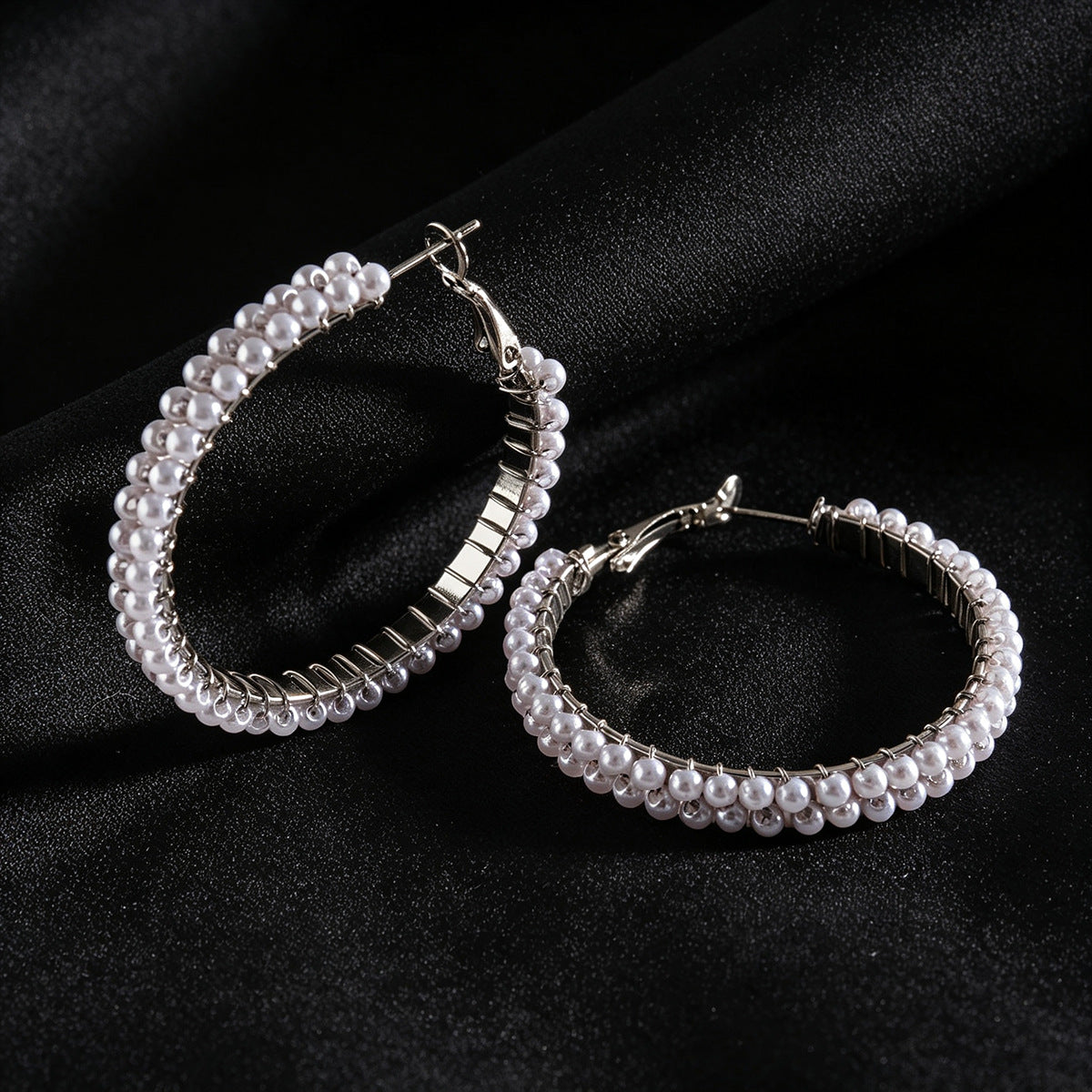 French Light Luxury Double Layer Pearl Hoop Earrings, High-End Niche Design Women Earrings, Fashion Versatile Exquisite Ear Jewelry Wholesale