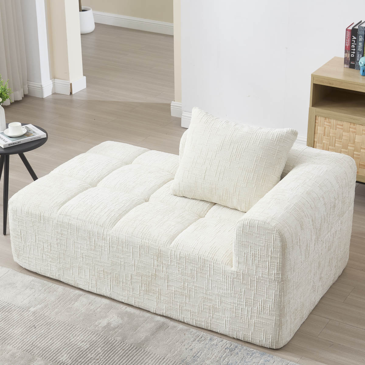 Comfortable Chaise Longue Sofa, No Assembly Required, Soft Sofa With Cushions, Side Pockets For Remote Control And Mobile Phone, Neat And Stylish, Beige