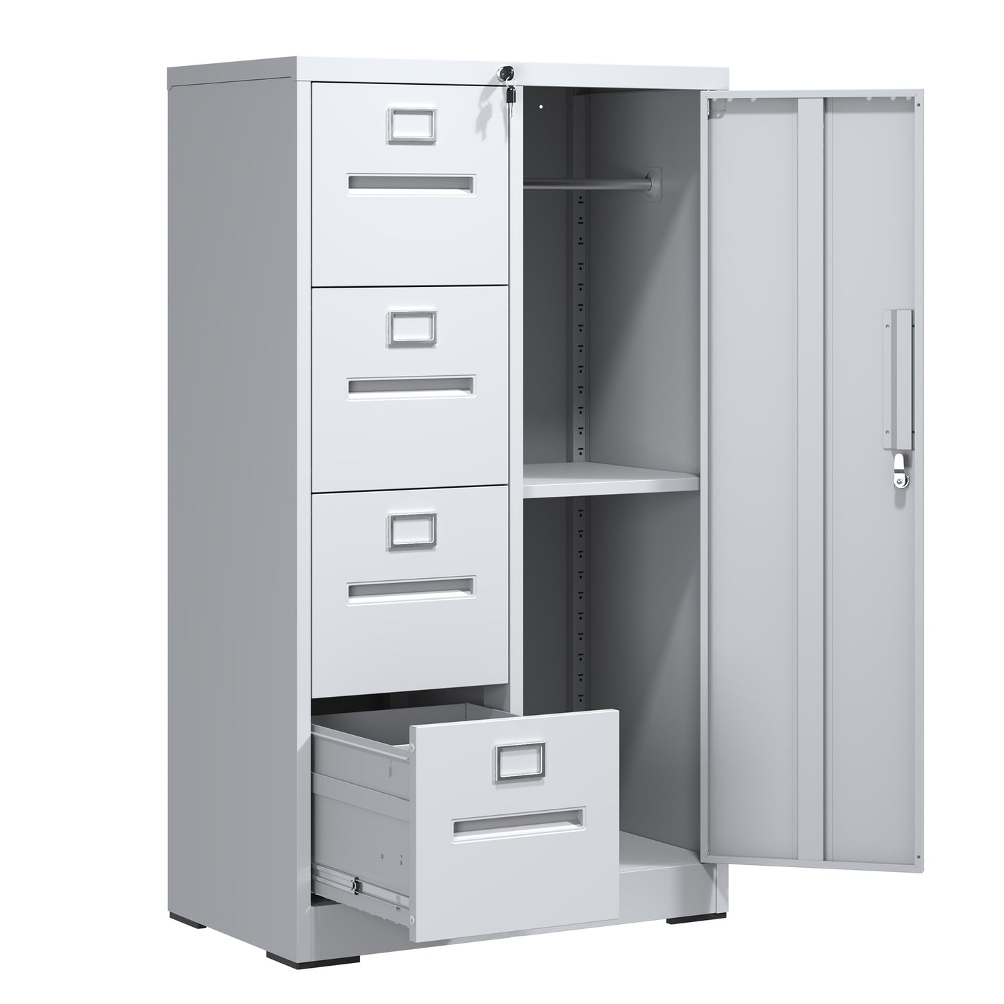 Metal Storage Vertical Filing Cabinet With Lock, Steel File Locker With 4 Drawers And 1 Door For School, Living Room, Bedroom, Office  White