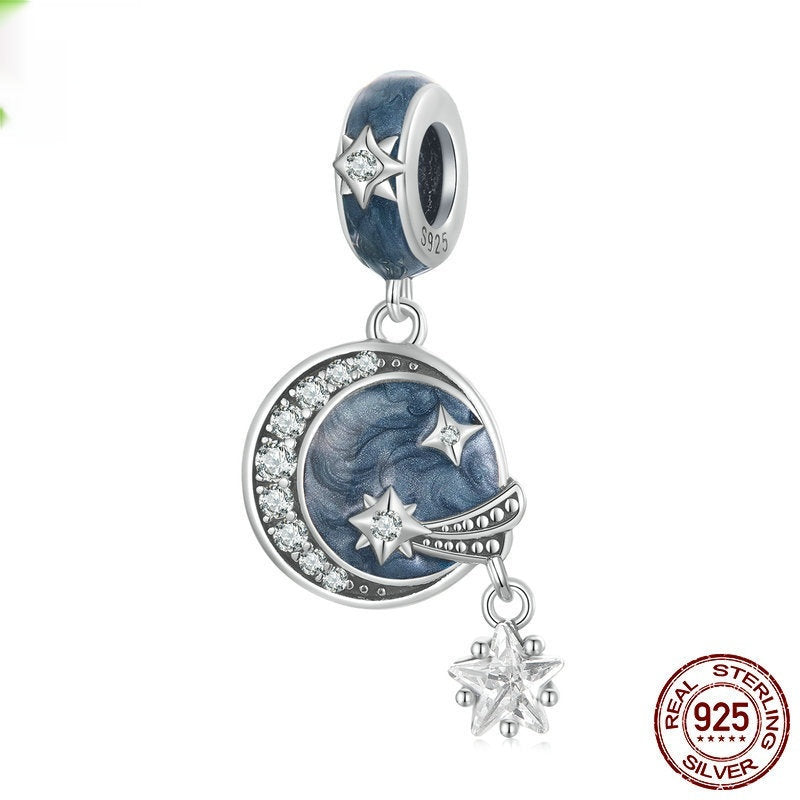 925 Sterling Silver Starry Sky Galaxy Pendant Blue Meteor Diy Bracelet String Beads Accessories