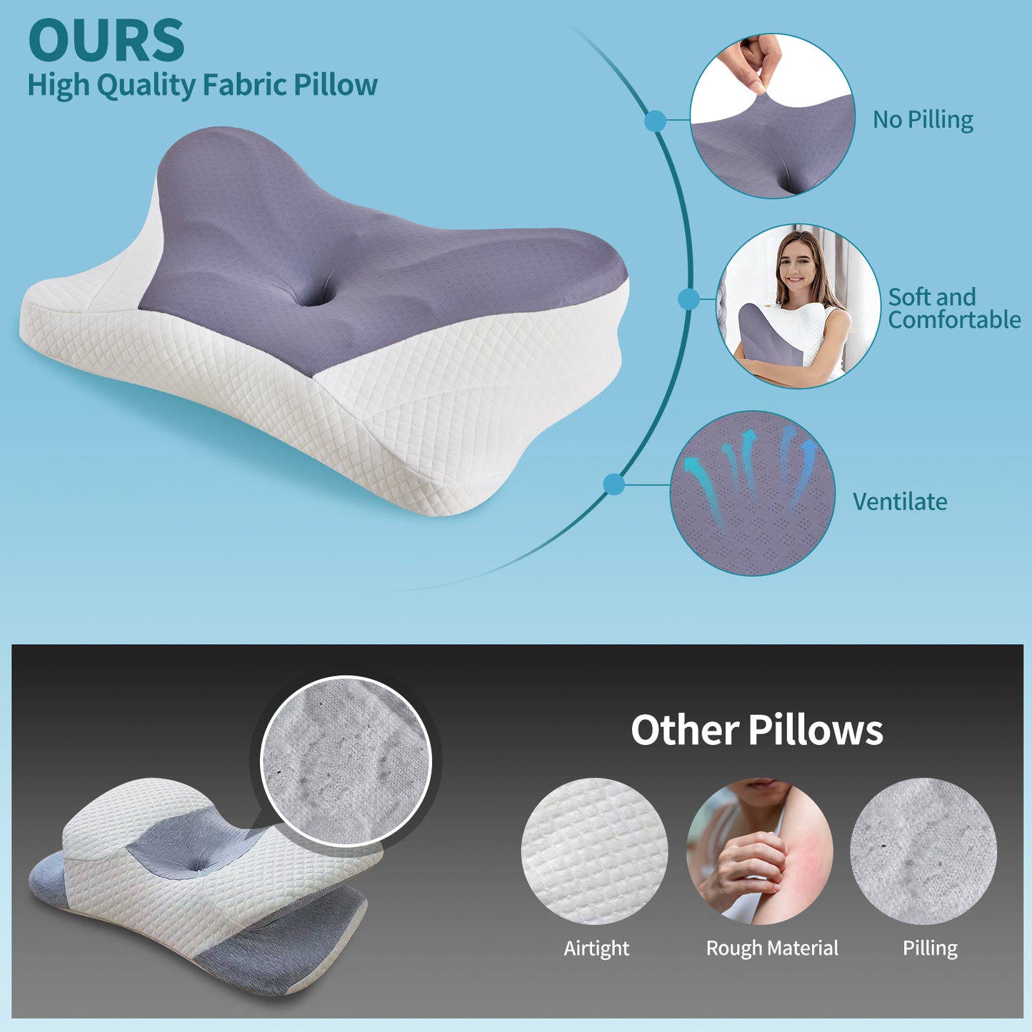 2 Pack Memory Foam Pillow, A Cooling Type Sleep Pillow Designed To Provide Neck Support When Lying On One's Side
