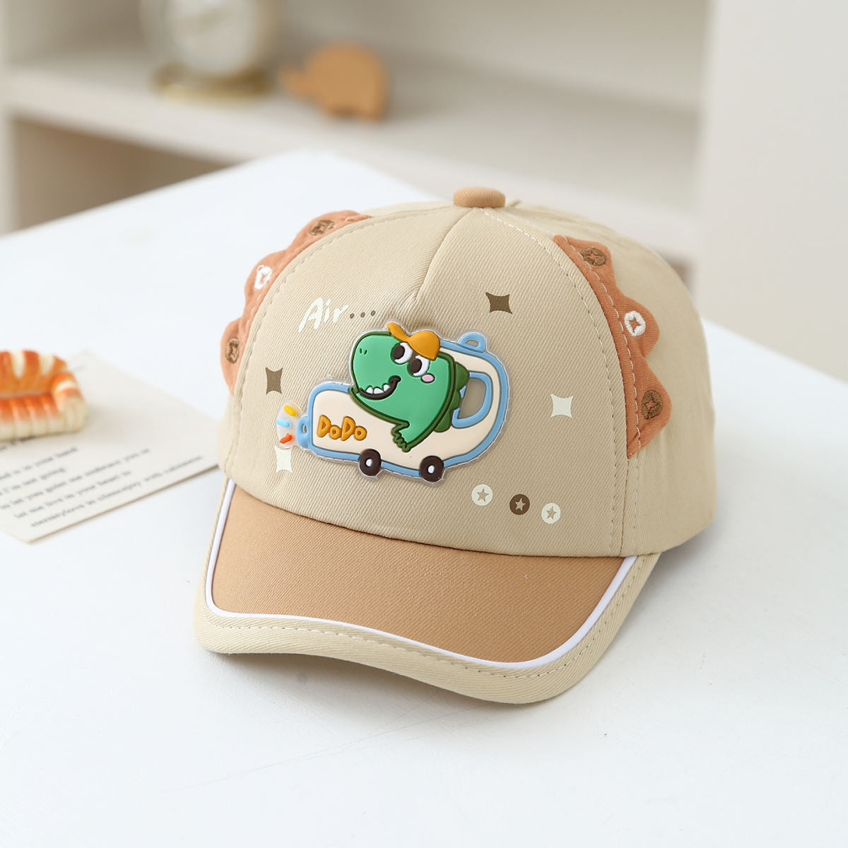 Korean-style Cartoon Car Dinosaur Baby Cute Style Baseball Cap With Soft Top, Fashionable Style Baby Hat For Outdoor Sun Protection And Shade