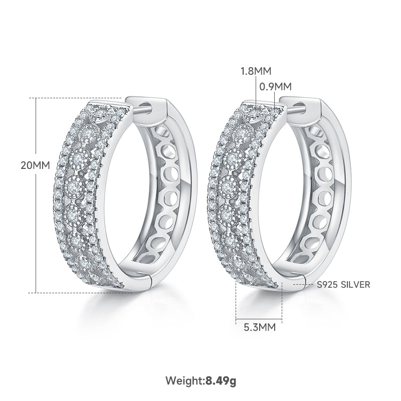 8.5g S925 Sterling Silver 0.74CT Moissanite Hoop Earrings  20mm Pave Huggie Hoops With Hollow Back & GRA Certificate, Platinum Plated Gift Box Set For Women