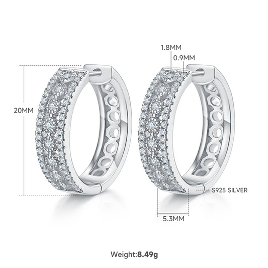 8.5g S925 Sterling Silver 0.74CT Moissanite Hoop Earrings  20mm Pave Huggie Hoops With Hollow Back & GRA Certificate, Platinum Plated Gift Box Set For Women