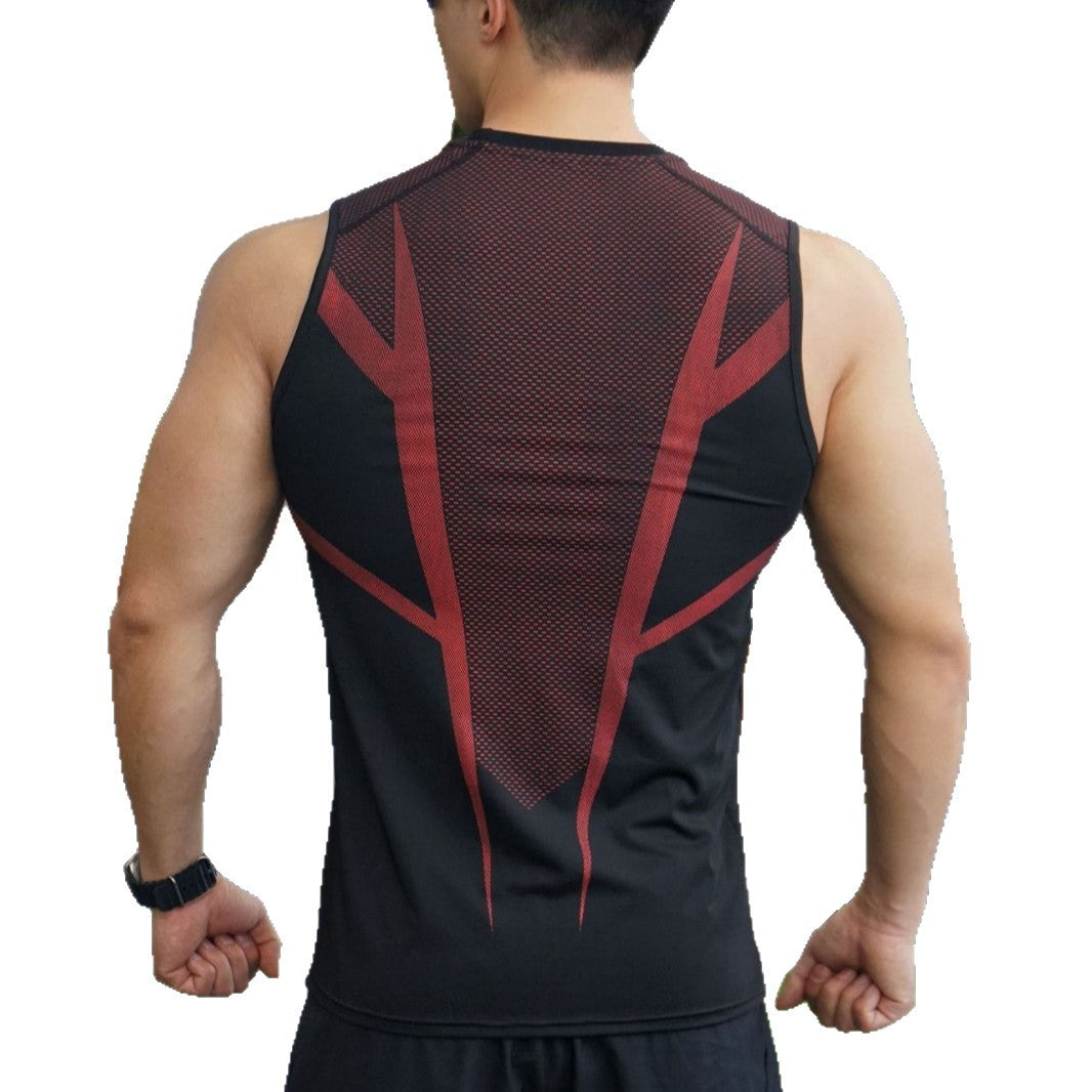 Men's Outdoor Running Training Sports Fitness Stretch Printed Breathable Solid-Color Top For Weightlifting
