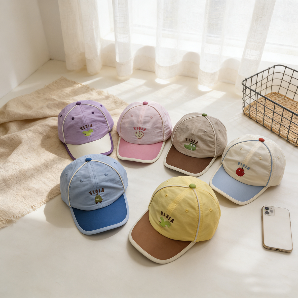 Children's Multi-color Cartoon Pattern Printed Quick-drying Lightweight Adjustable Simple And Fashionable Curved-brim Baseball Cap For Outdoor Sports