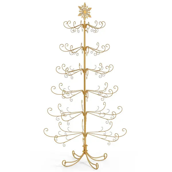 6ft Gold Iron Christmas Tree With Snowflake Top, PVC Everyday Decor Tree (No Accessories Included)