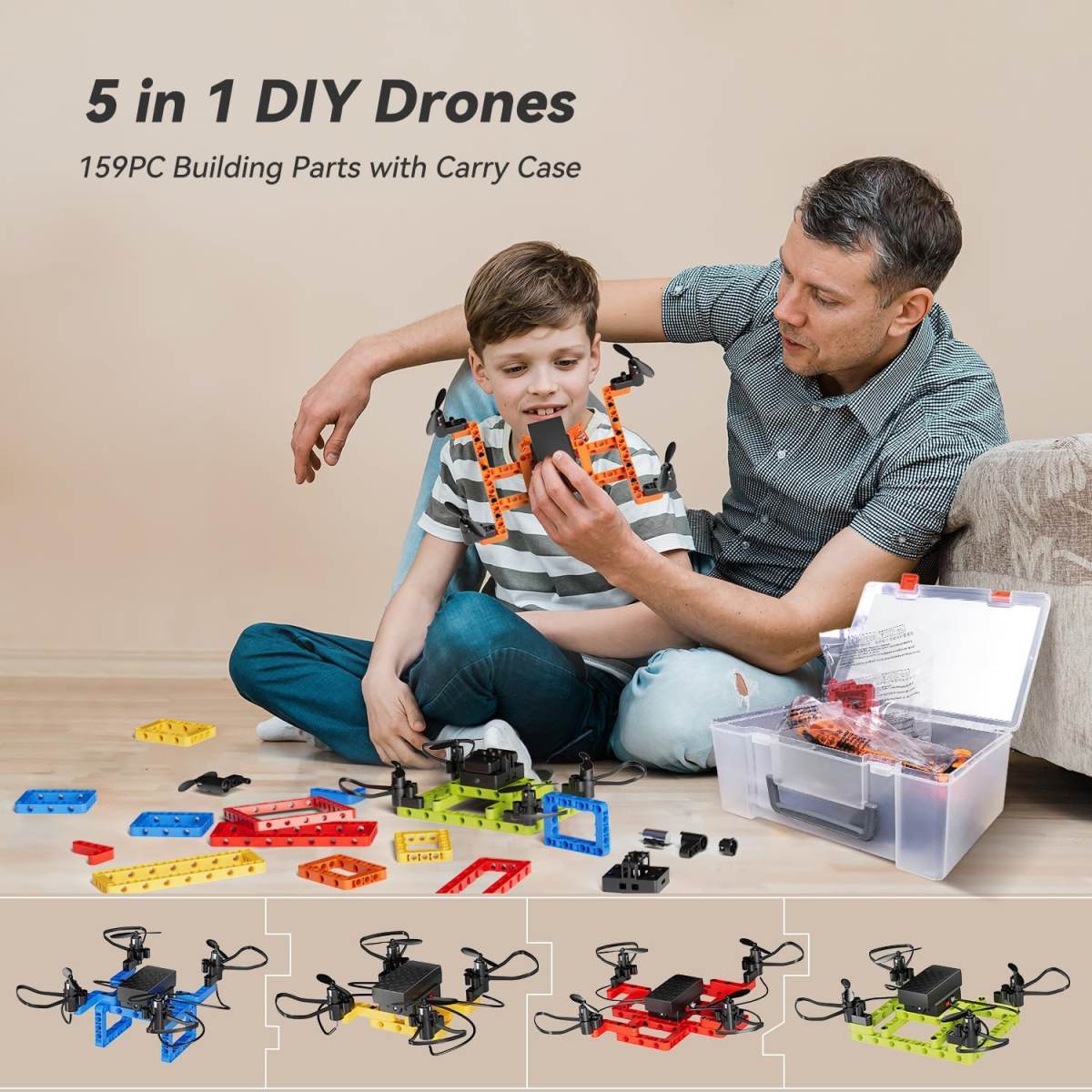 5in1 DIY Building Block Drone Kit For Kids, Educational RC Mini Drone To Build Your Own Drone, Altitude Hold, 360Flips, One Key Takeoff Land, Creative Toy Gift For Boys Girls Beginners