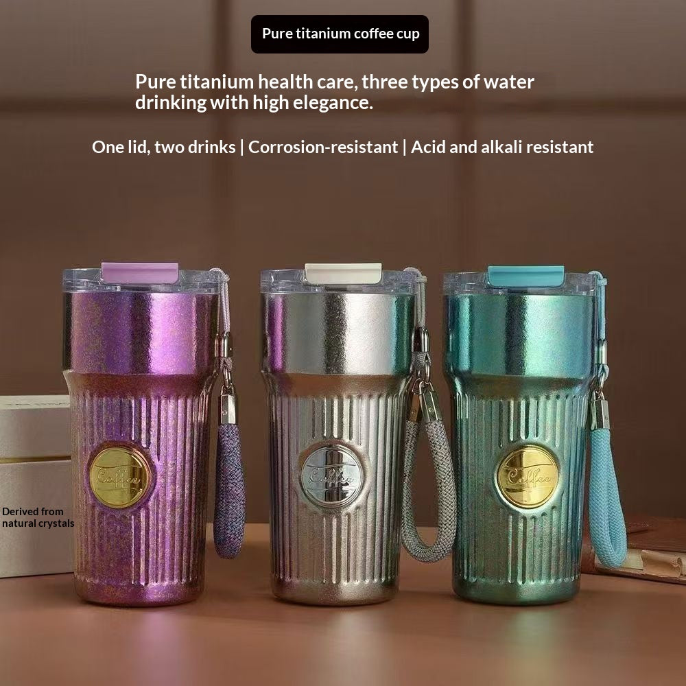 Portable New-style Pure-titanium Insulated Cup With A Carrying Strap