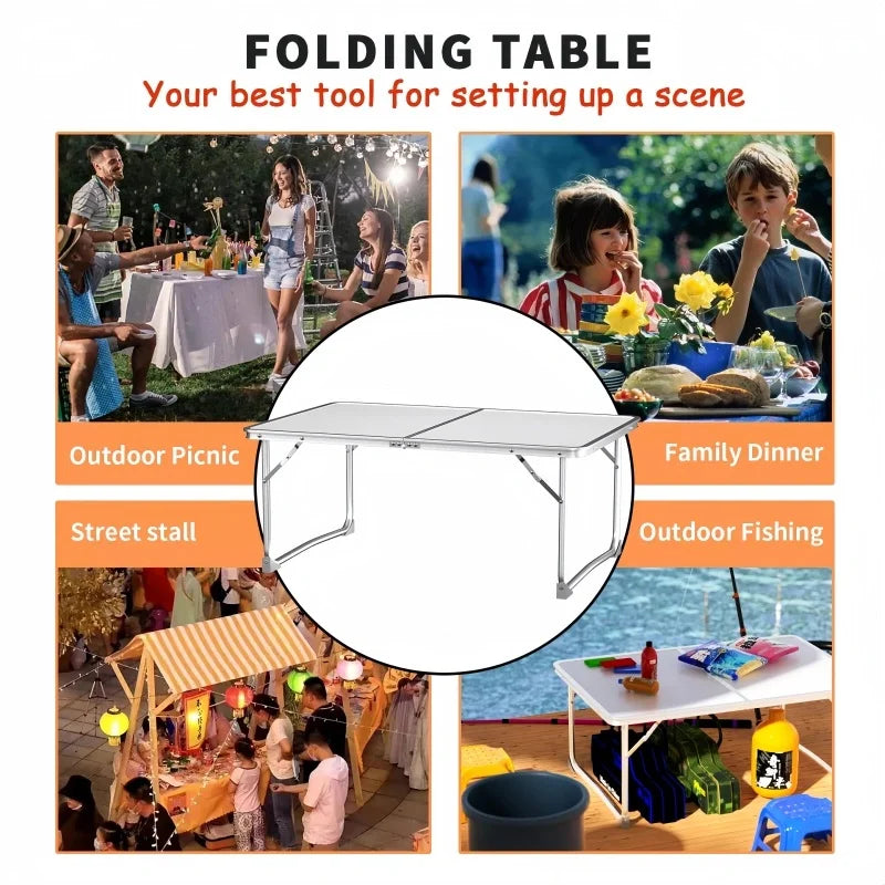 4ft Collapsible Height-Adjustable Aluminium Table for Camping Barbecue, with Handle Outdoor Garden Picnic Travel Weatherproof