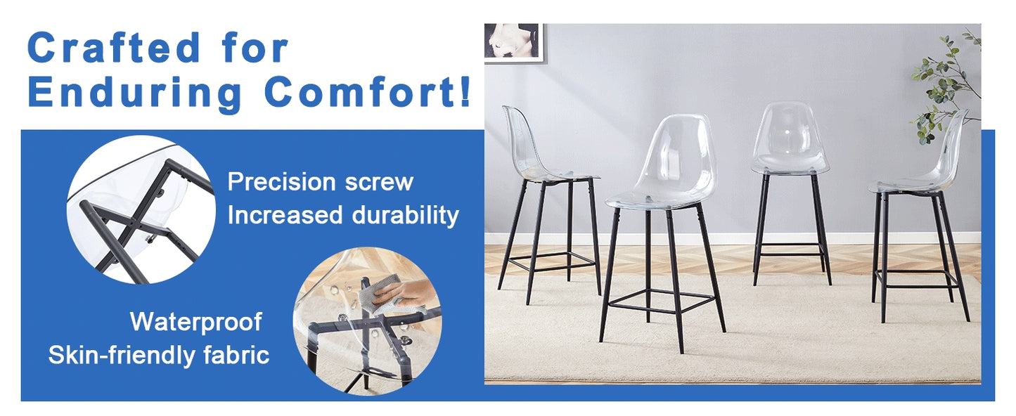 Transparent Bar Stool Set, Pack Of 2, With Metal Frame In Silver Gold Black, Modern Design Chairs For Kitchen, Bar Or Dining Room  Chairs Only, Without Table