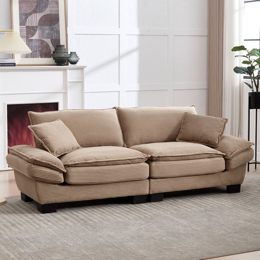 A Modern, Simple Double Sofa With A Feather Bed, Which Reaches A Pillow, Is Cosy, But Spacious And Spacious In The Living Room Bedroom Office, Khaki