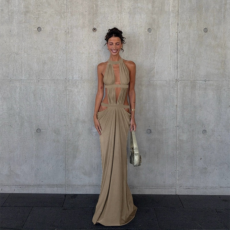 New Sparkling Ribbon-strapped Sexy Hollow-out Holiday Dress For Women