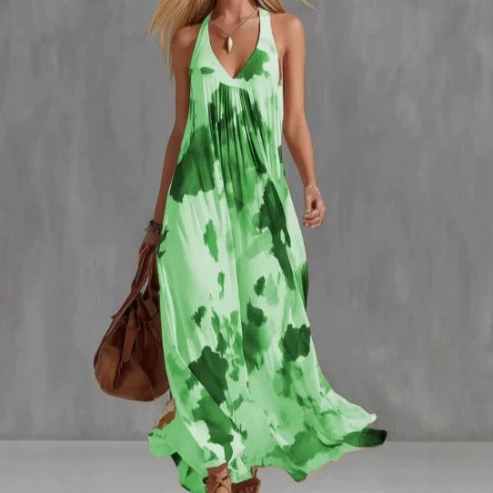 Elegant Sleeveless Strap Fashion Tie-dye Dress