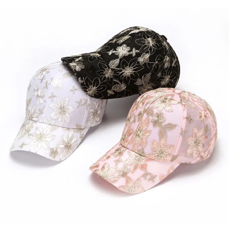 Women's Breathable Net-silk Embroidered Floral Fashion Retro-style Baseball Cap, Suitable For Spring And Summer Outdoor Sun Protection, Daily Commuting Outfits.
