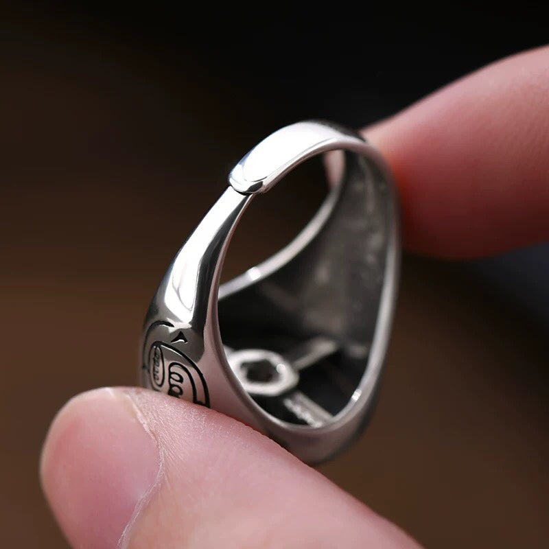 1pcs 925 Sterling Silver Vintage Mountain Ghost Coin Statement Ring, Mystical Luck Style, Ideal For Birthdays & Spiritual Gifts