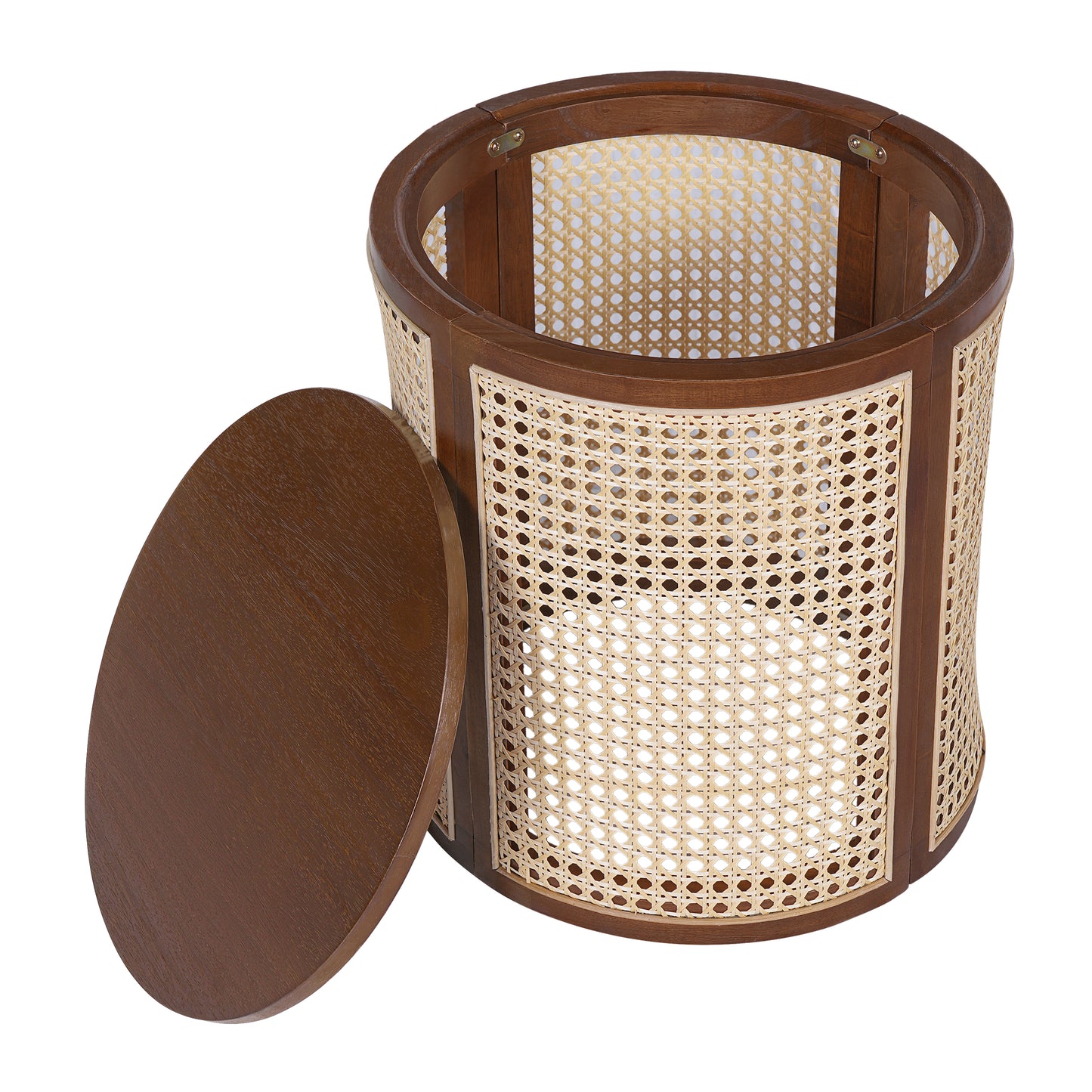 15.70  Round End Table, Hollow Woven Side Table, Small Rubber Wood Nightstand, Rattan Woven Tea Desk, Round Wood Tabletop, Chic Home Decor Desk, Easy Assembly, Dark Brown Color