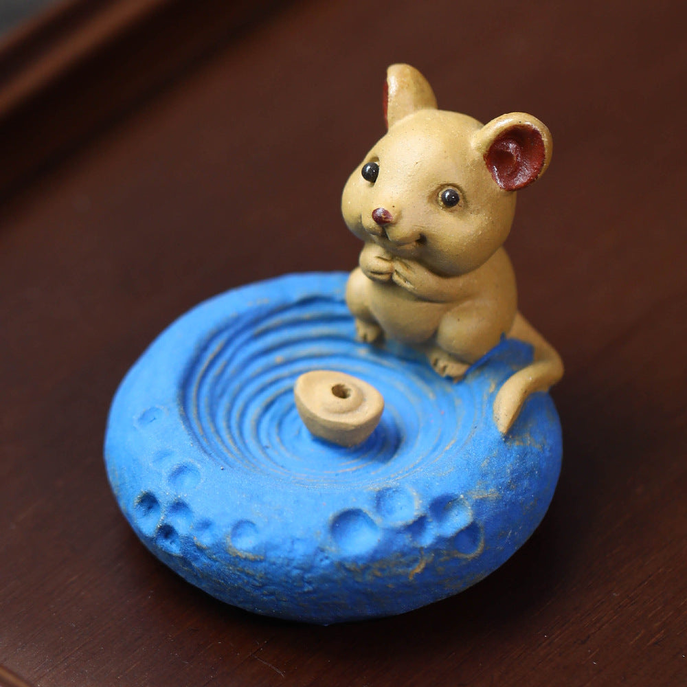 Purple Clay Tea Pet Sheep Ornament Handmade Zodiac Incense Holder