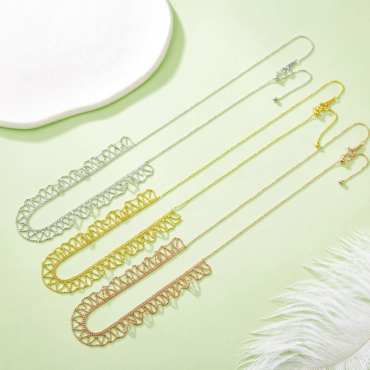 S925 Sterling Silver Lace Weave Necklace 45cm Adjustable 4.4g 9.4mm Platinum Gold Rose Gold Plated Gift Box