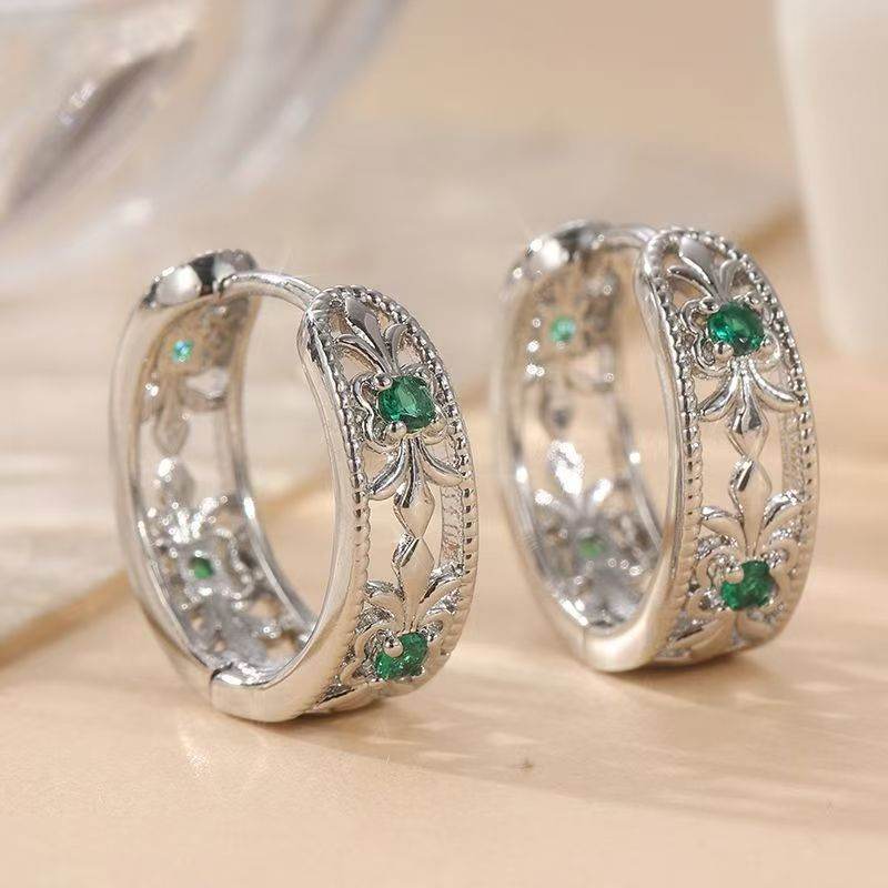 Intricately Carved Emerald  Wide Band Hoop Earrings For Women  Inspired Light Luxury High End Ear Jewelry  Complexion Brightening  Elegant  Versatile  Accessories