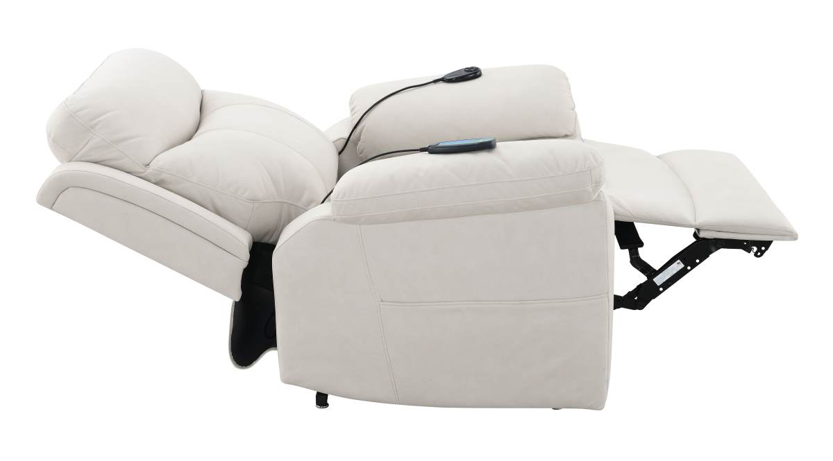 Chriki Beige Polished Microfiber Power Motion Recliner With Lift, Heating & Massage Chair