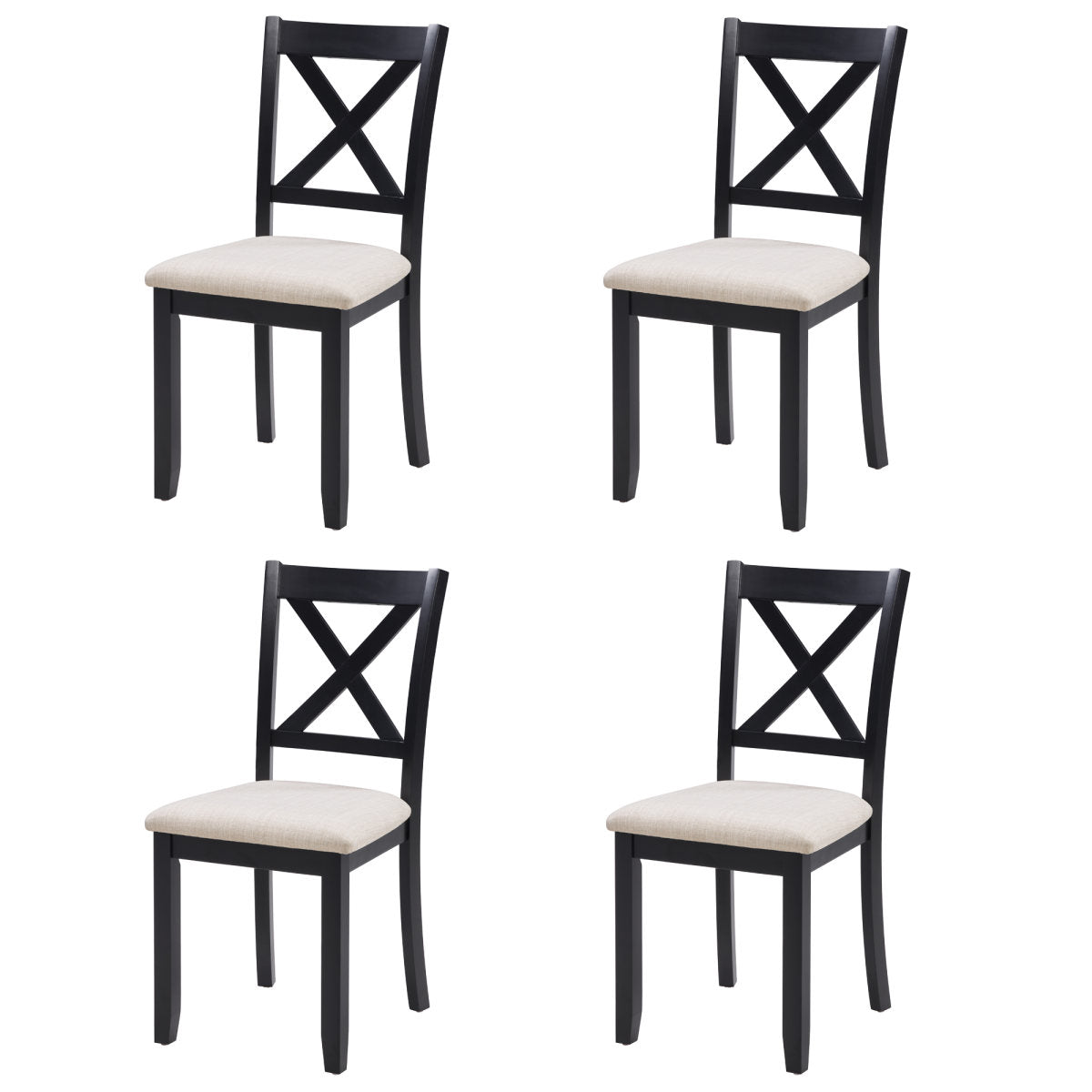 Dining Chairs Only, Wooden Dining Chairs Set of 4, Kitchen Chair with Padded Seat, Upholstered Side Chair for Dining Room, Living Room, Kitchen, Black & Beige  two tone