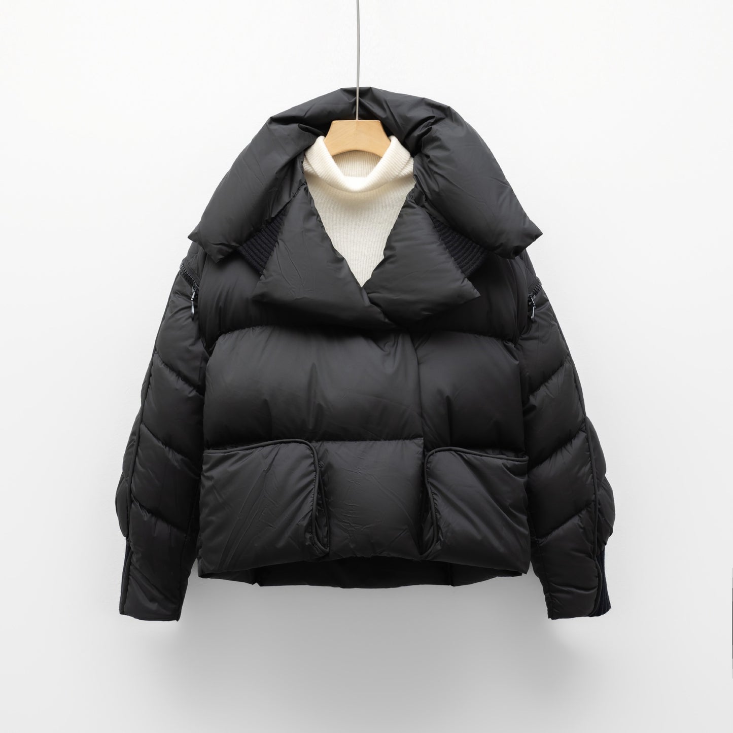 Korean-style Knitted Patchwork Large Lapel Short Down Jacket For Women