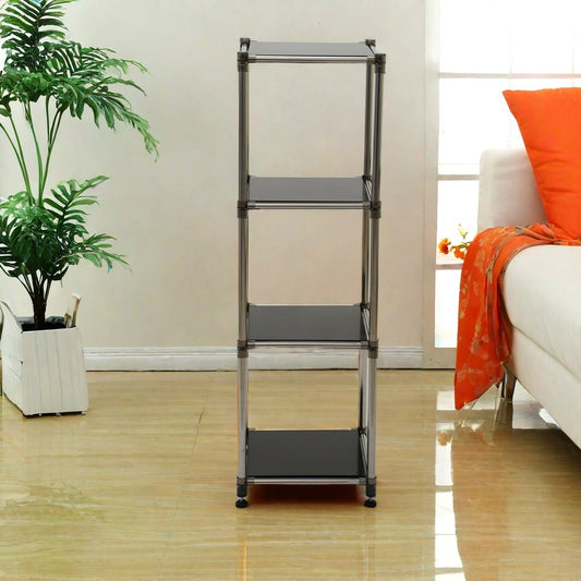 Korean Black 4-Tier Heavy Duty Stainless Steel Storage Shelving Unit, 100lbs Shelf 49 H X 14.9 W X 13.7D For IndoorOutdoor Organization , Modular Rack,  Extremely Durabl