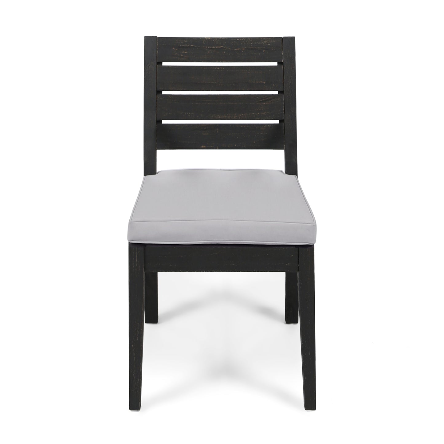 Outdoor Acacia Wood Armless Dining Chair With Cushions  Set Of 2  , Sandblasted Dark Gray   Light Gray