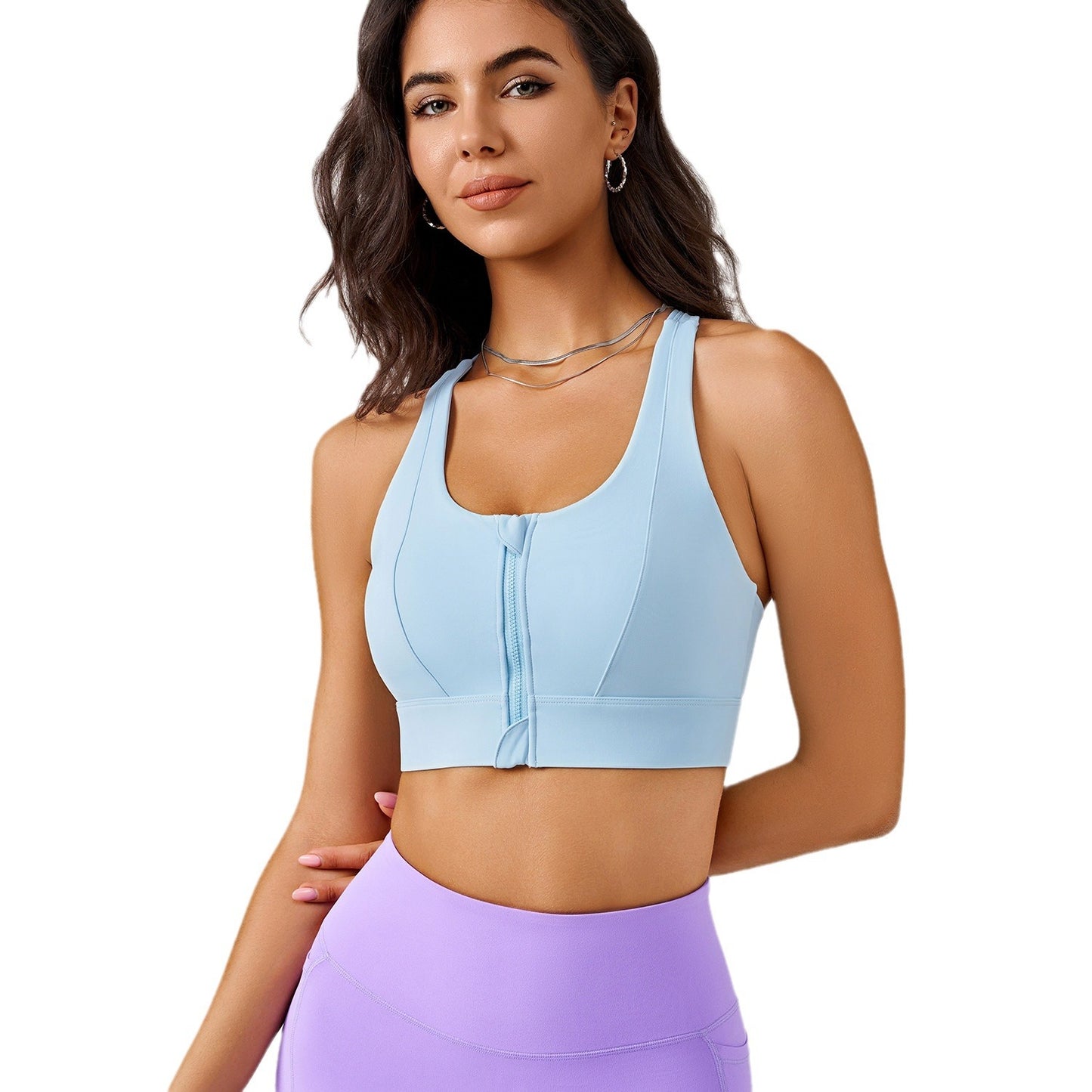 New Spring & Summer Front Zipper Yoga Bra, Back Support High Impact Shockproof Running Vest, Integrated Sports Yoga Top