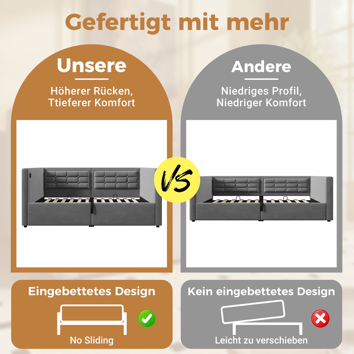 Upholstered Sofa Bed 90x190 Cm, Single Bed Sofa Bed With Hydraulic Storage And USB & Type-C Charging Station, Guest Bed With Wooden Slatted Base, Grey, Velvet, Without Mattress.