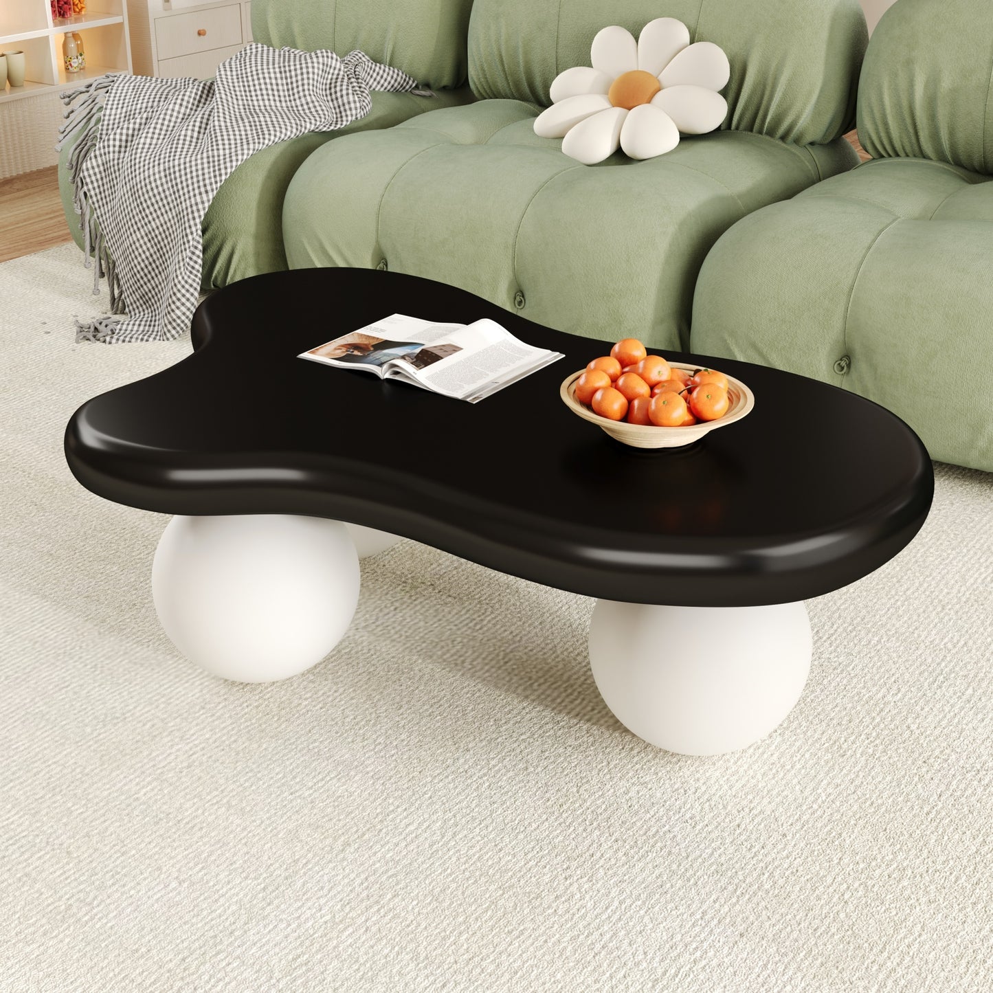 Cloud Style Coffee Table With LED Lighting  16 Colors Selectable, Coffee Table, Cloud Shape Design, Round Leg Design, Stylish Highlight For Modern Living Room And Childrens Room