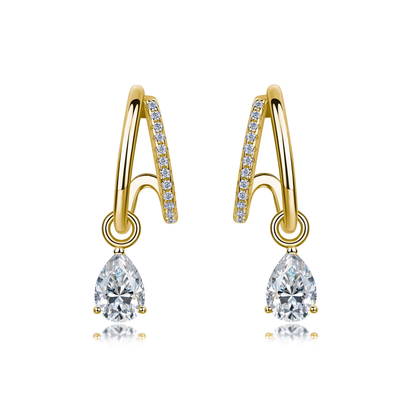 S925 Sterling Silver Double Hoop Drop Earrings, 5x7mm Pear Cut D-VVS1 Moissanite, Platinum Plated 3g Elegant Women's Jewelry Gift Box