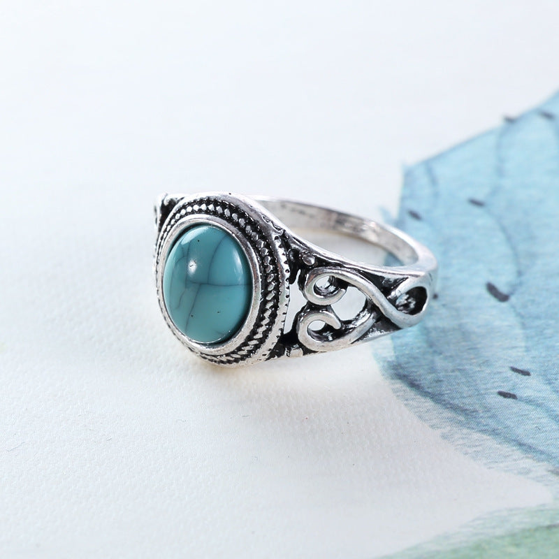 European And American Fashion Vintage Turquoise Titanium Steel Mens Ring