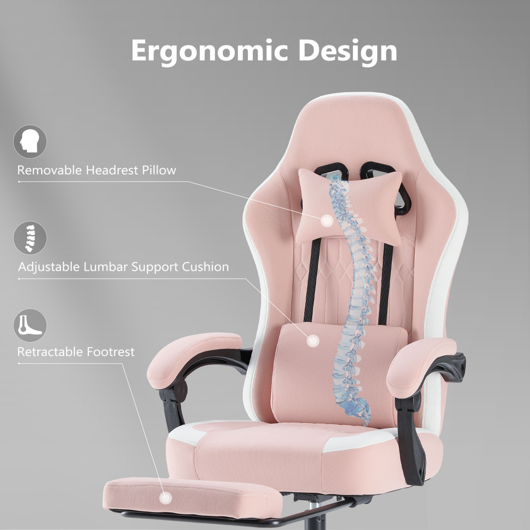 Computer Game Chair - Lumbar Support, Adjustable Height With Armrests And Headrests, 360 Rotating Wheels