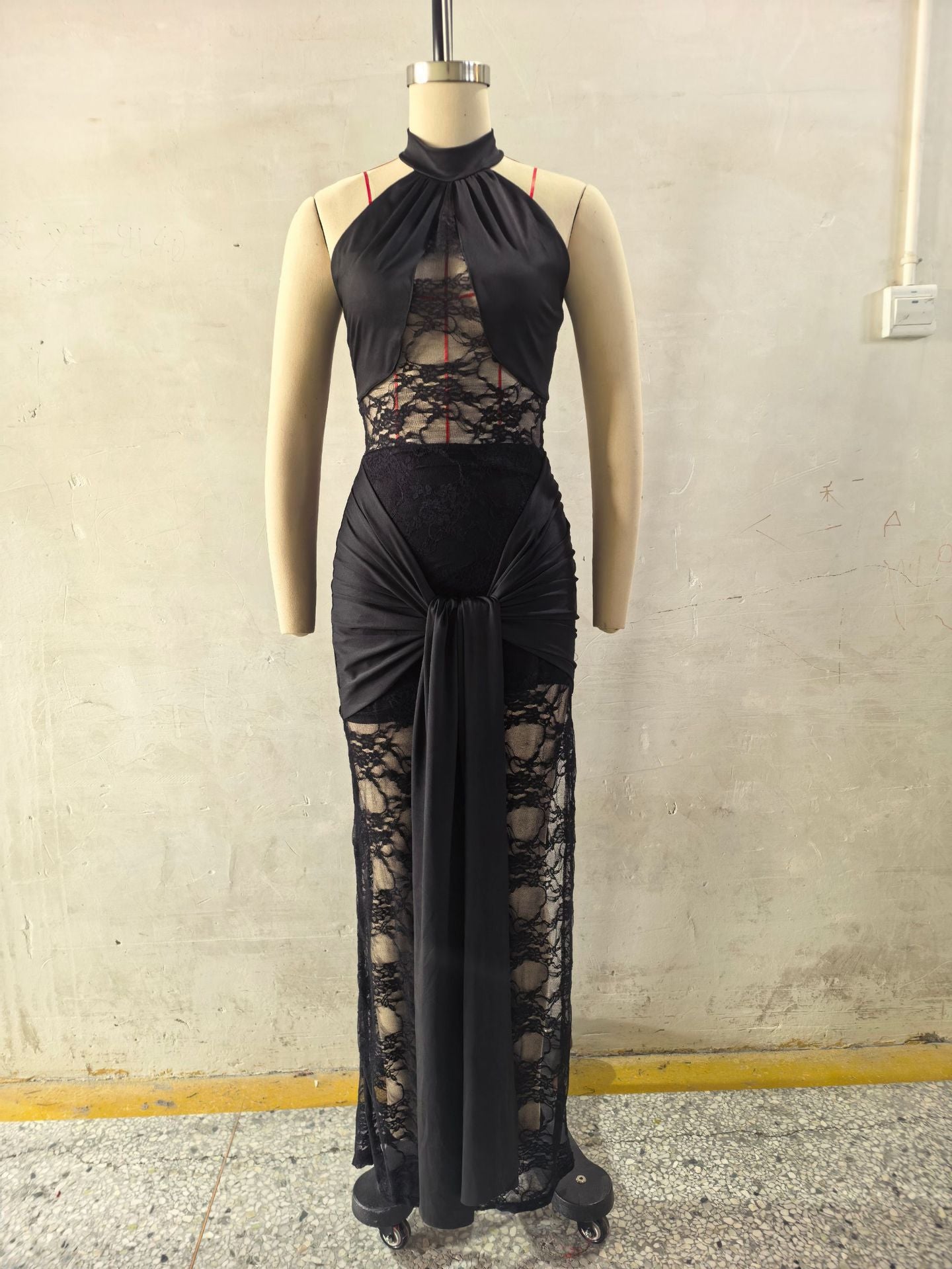 Spring New Womens Fashion Sexy Slit Lace Dress