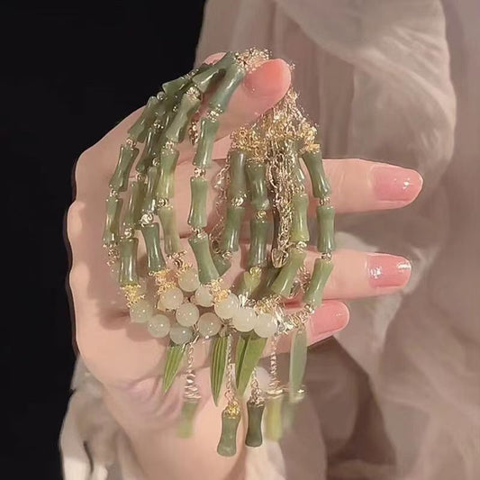 National Style New Chinoiserie Bamboo Beaded Bracelet For Women Retro Niche Design Bamboo Leaf Bracelet High-End Bestie Gift