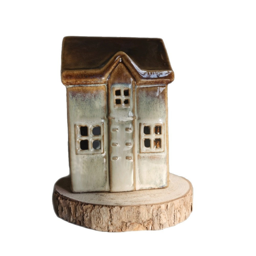 European-style Christmas House Tea Light Ceramic Ornament