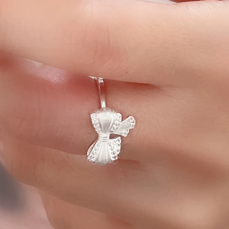 1pcs 990 Sterling Silver Sparkling Bow Statement Ring, Elegant Romantic Style, Ideal For Birthdays & Holiday Gifts