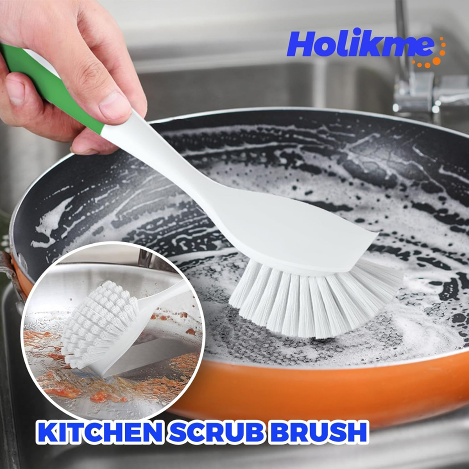 Holikme Multi-Purpose Dish Brush Set - Green Scrubbing Tools For Pots, Pans & Groove Gaps