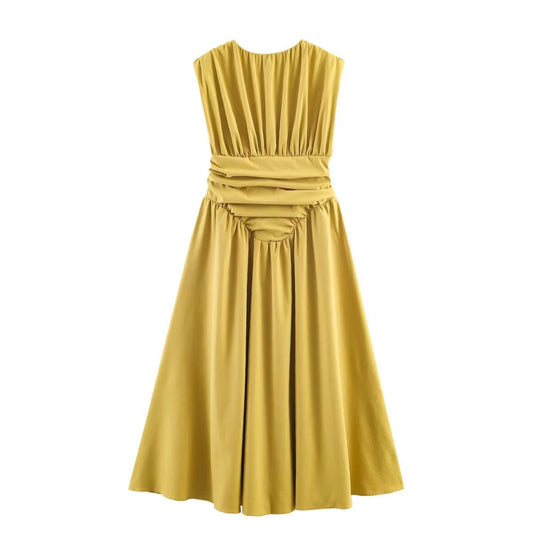 Summer Fashion Solid-color Sleeveless Swing-fit Dress